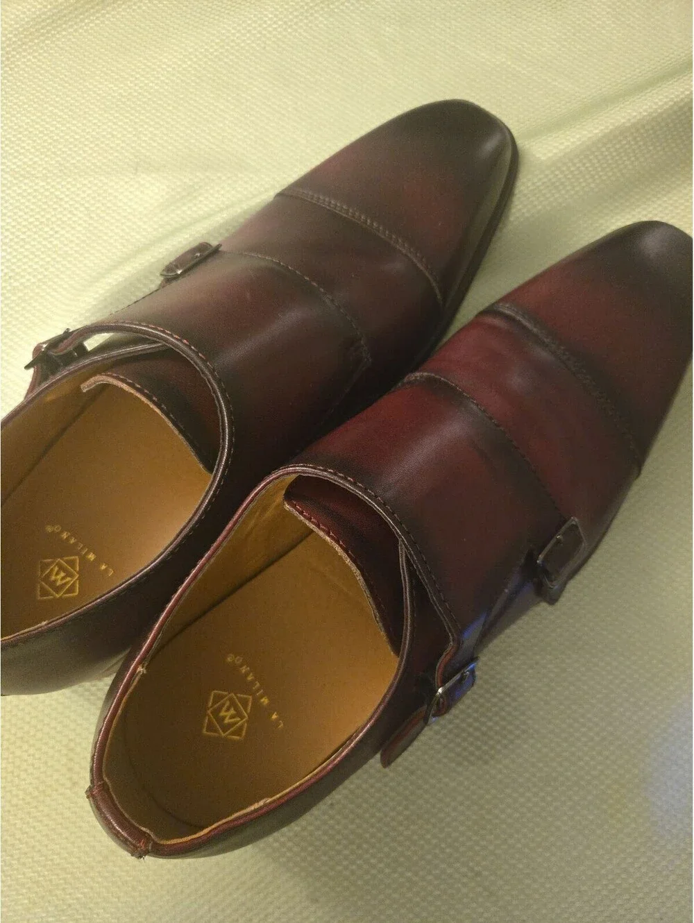 La Milano Men's Leather Double Monk Strap Dress Shoes - Burgundy Size 11